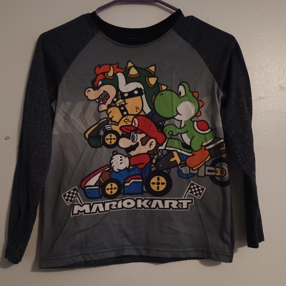 Nintendo Mario Kart Kids Long Sleeve Tee - Gray and Black